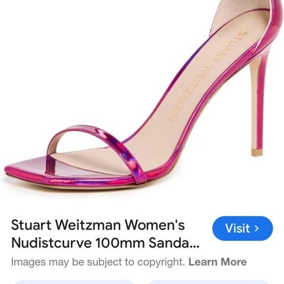 STUART WEITZMAN Sandal Nudist NEW Iridescent Patent Leather 4.5” Stiletto Pink 9 - Picture 14 of 16